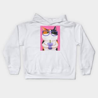 Calico Cat With Taro Boba Kids Hoodie